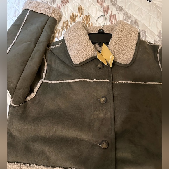Michael Kors Faux Shearling Coat Olive Hazelnut Warm Winter Size Large. NWT. - Picture 5 of 11